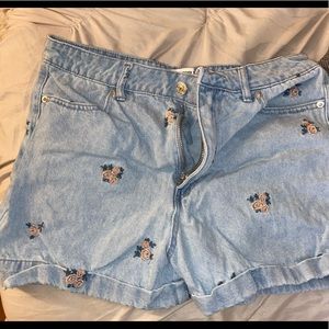 floral denim high waisted shorts